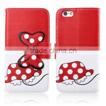 Fashion cute clip colorful printing bowtie leather case for iphone 6/6s in China