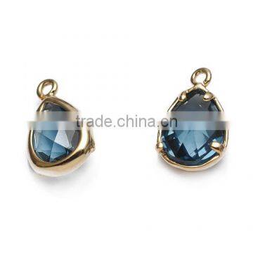 Wholesale 14K Gold Filled Brass Frame Bezel Set Blue Glass Teardrop Pendant Jewelry