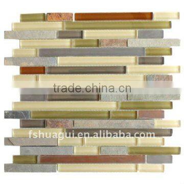 HG-CDT025 Crystal glass mix slate mosaic backsplash tiles