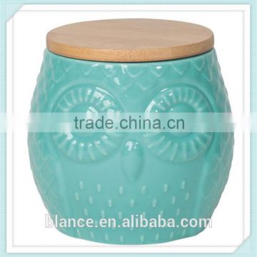 Owl design Animal Ceramic Storage Canister Blue