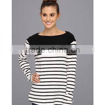 Fashion cheap cotton stripe women t shirt