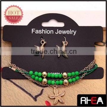 Fashion Starfish Drop Earring And Beaded Bracelet Jewelry Set