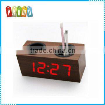 Multi-function Pen Container Wooden LED Desk Clock