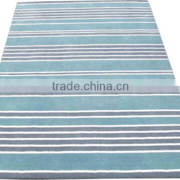 Hand Loom Stripes Design Wool Rug - Latexed Back With Cloth