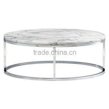 Round Big Center Table Silver Finish Table With Marble Top