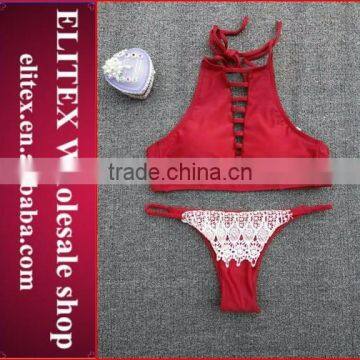 2017 Newest Lace Red Halter Sexy Print Swimsuit Girl CK361