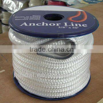 Super quality Double braided Nylon Anchor line with stainless steel 316 thimble