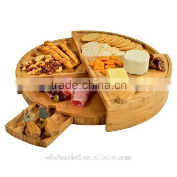 Newest design rotatable bamboo cheese cutting board with cheese tools