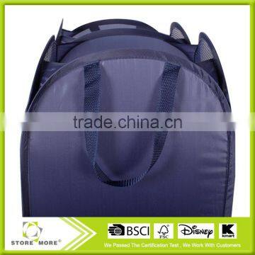 Dark Blue Foldable Pop-Up Mesh Hamper, 2-compartment Clothes Laundry Hamper photo-5