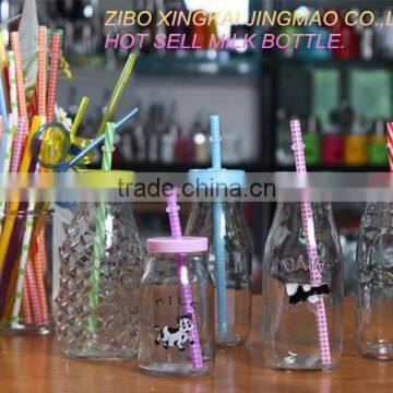 250ml hot sale glass milk bottle with straw