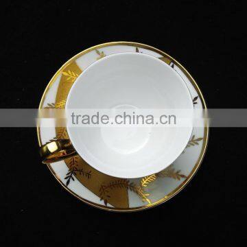 Fine China Electric Porcelain Tea Cup and Saucer Set Golden Printing Cup and Saucer Cheap photo-4
