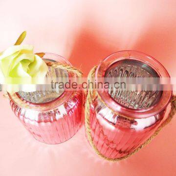 Silver Plating Votive Glass Candle Holder With Hemp Rope photo-2