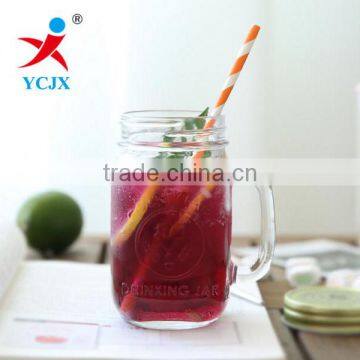 500ML Transparent Standard Glass Mason Jar with Handle and Straw