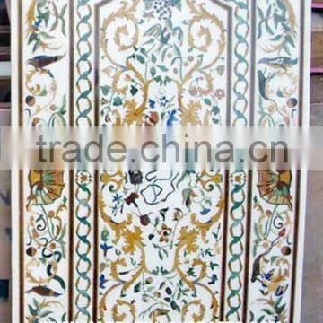 Marble Inlay Dining Table Top , Pietra Dura Marble Table Top