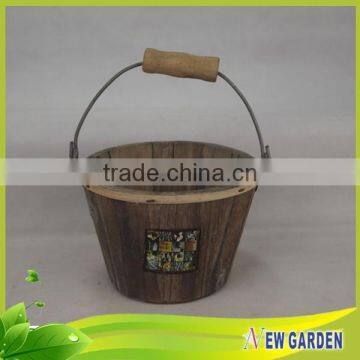 French Style Decorative Big Elegant Delicate Round Rustic Wood Flower Pot photo-2