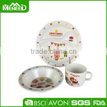 BPA free berry printing dishwasher safe 3PC melamine kids dinner set