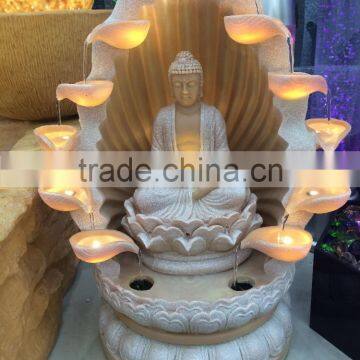 LED Lighting Resin Religion Buddha Water Fountain Decorations