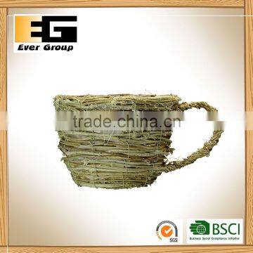 PVC lining natural plant fiber woven flowerpot