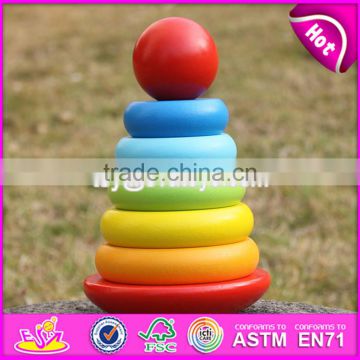 2017 new design colorful rainbow town kids wooden stacking rings toy W13D136