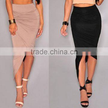 New Women's Sexy Style High Waist Asymmetrical Draped Ruched Evening Party Casual Long Skirt