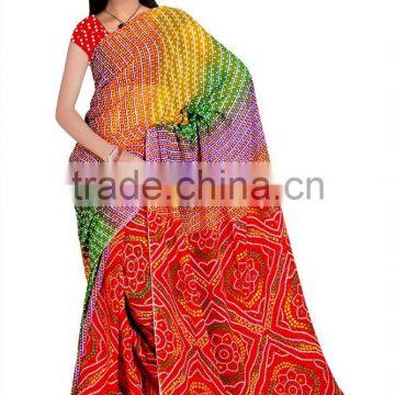 Bandhani Printed Designer Styles Saree With Blouse