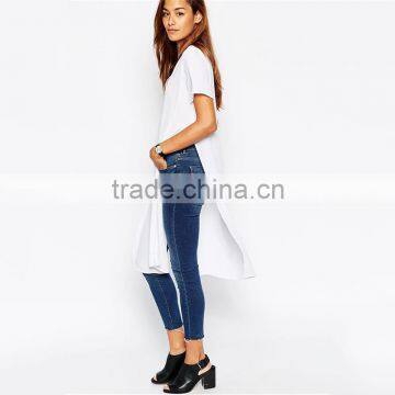 Girls Longline Plain White v Neck 100 Cotton White t Shirt photo-4