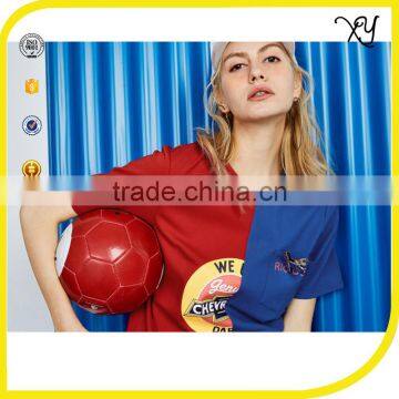 2017 Fashio Cool Contrast Color Blue and Red T-shirt Girl Drifit Sports t Shirt photo-2