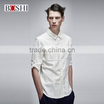 2015 New Stylish England Style Tops For Solid White Linen Leisure Shirt photo-3