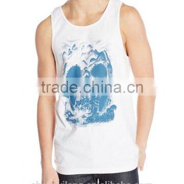 Mens Custom White 100% Cotton Front Print Singlet/tank Tops