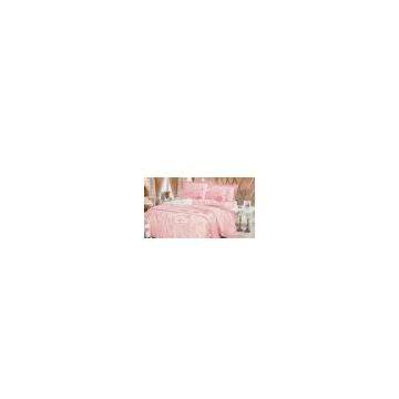 Bedroom Queen King Size Complete Pink Satin Cotton Jacquard Bed Set