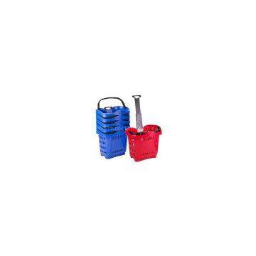 Rolling plastic basket , two wheels,telescopic aluminium alloy handle