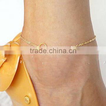 Women Gold Plated Simple O Ring Circle Anklet Barefoot Chain Jewelry