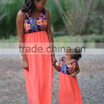 Mommy and me Maxi Dresses Flower Print Orange Dresses photo-2