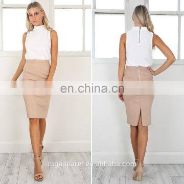 Fashion office skirts and blouses for women,lady bodycon midi skirt with zipper at back