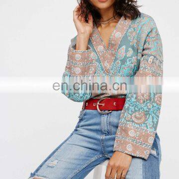 Beautiful Bohemian Print Deep V-neckline Relaxed Sweatshirt