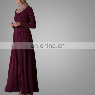 ManXun Modern Muslim Women Maroon Long Abaya Dress With Belt Islamic Kimono Clothing For Ladies photo-4