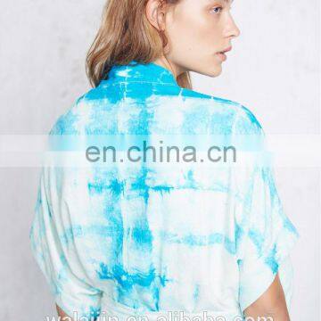 Batwing Short Sleeve Silk Tie Dye Print Kimono, High Quality Ladies Kimono photo-2