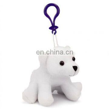 4" short and soft plush fur polar bear plush toy keychain with plastic clip