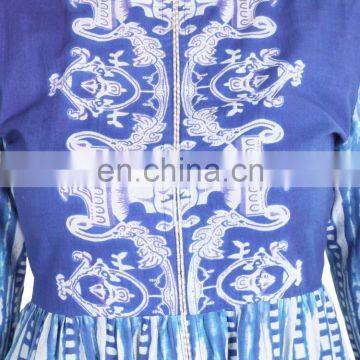 Designer Long Dress Cotton Flared Front Open Slit Boat Neck Blue Color 3/4 Sleeve For Women Manufacturer of Kurti India photo-5