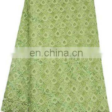 Latest design lemon green chemical lace embroidery fabric