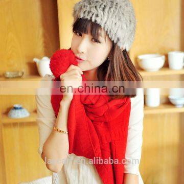 100% Acrylic Women Scarf Printed Big Long Shawl Ball of Yarn Red photo-2