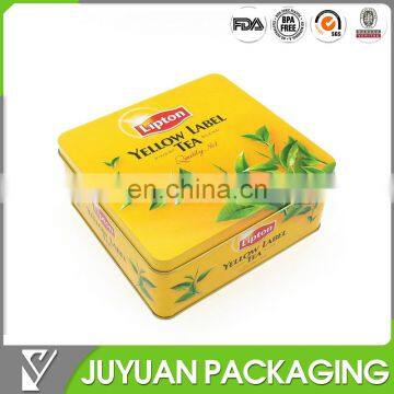 Square tea packaging metal tin box canister with hinged lid