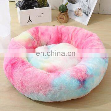 80cmDonut Cat Bed Plush Faux Fur Dog Beds Cats Comfortable Warm Deep Sleep photo-7