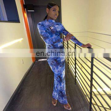 LAITE D2178 Hot Sales Women See-through Printed Casual Dresses Ladies Fashion Split Dresses photo-6