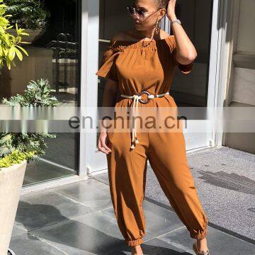 LAITE J2032 Autumn Women Solid Color Jumpsuit Ladies Off-shoulder Playsuit Jumpsuit for Women With Belt photo-4