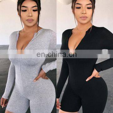 Sexy Black Zipper Rompers Long Sleeve Jumpsuit Woman Clothes Playsuit Bodysuit Bodycon Romper Shorts Overalls For Women Catsuit photo-4