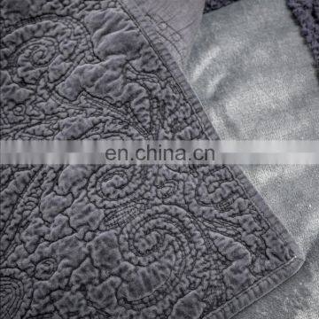 Comfortable Gray Color 100%cotton Velvet Embossed Quilt Bedspread /bedding Sheets Set 3d photo-3