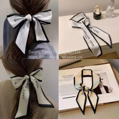 French popular scarves with women's hair tied bow ribbon super fairy romantic headband net red tide flowing collar scarves
