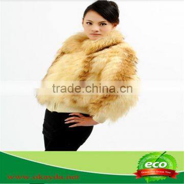 Daris Yellow Fashional Women Raccoon Dog Fur Coat