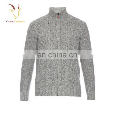 Men Cashmere Wool Turtle Neck Cable Cardigan photo-5